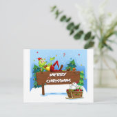 Een kerstkikker boven het kerstbord feestdagenkaart (Staand voorkant)