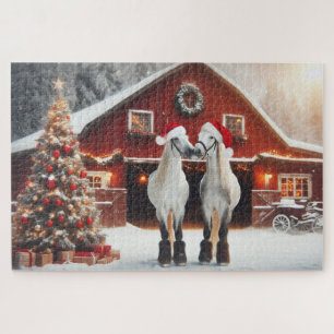 Een kerstkus van twee paarden legpuzzel