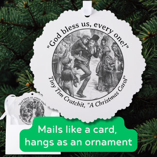 Een kerstlied Bob Cratchit en Kleine Tim Ornament Kaart