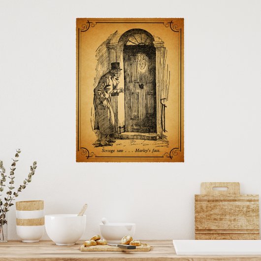 Een kerstman: Marleys gezicht Poster (Keuken)