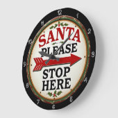Een kerstman, stop hier alsjeblieft met tekenen grote klok (Hoek)
