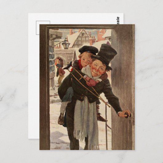 Een kerstman: Tim en Mr Cratchit Briefkaart (Voorkant / Achterkant)