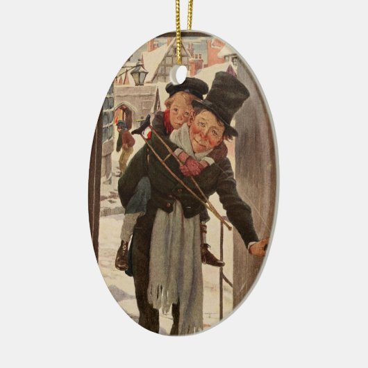 Een kerstman: Tim en Mr Cratchit Keramisch Ornament (Links)
