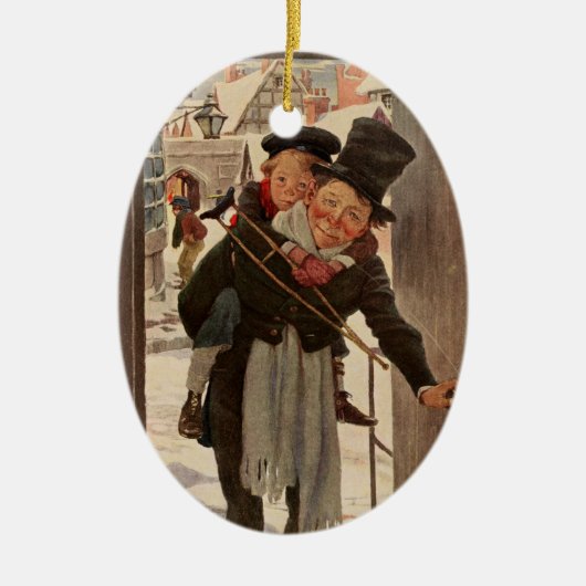 Een kerstman: Tim en Mr Cratchit Keramisch Ornament (Voorkant)