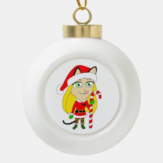 een kerstmeisje keramische bal ornament (Voorkant)