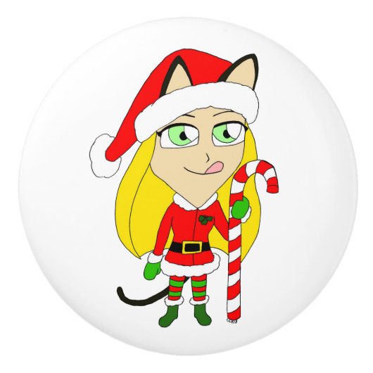 een kerstmeisje keramische knop (Voorkant)