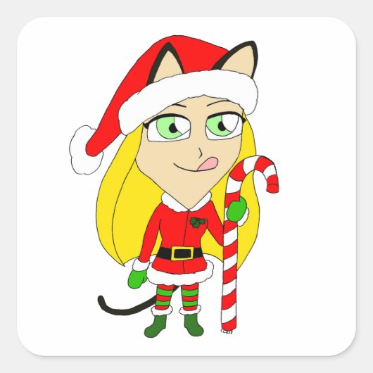 een kerstmeisje vierkante sticker (Voorkant)