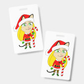 een Kerstmis chibi katmeid Badge (Voor- en achterkant)
