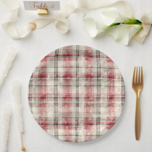 Een Kerstmis Tartan Bloemendesign Serie #15 Papieren Bordje