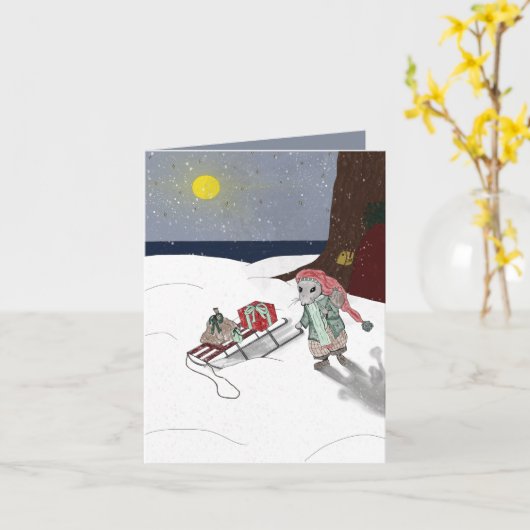 Een kerstmuis kaart (Gele Bloem)