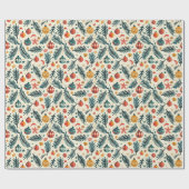 Een kerstpatroon met Oranje Ornamenten en takken Cadeaupapier (Vlak)