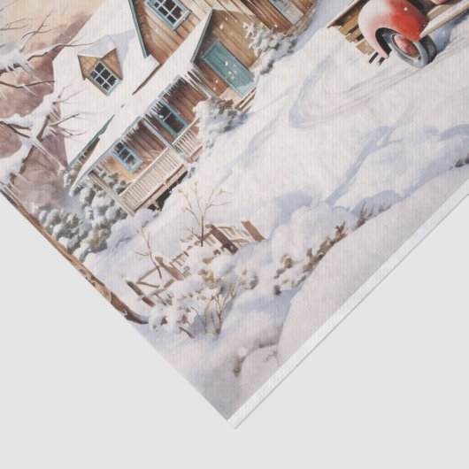 Een kerstscène compleet met rode vrachtwagen tissuepapier (Detail)