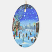 Een kerstscène met scrolloge Winter Keramisch Ornament (Links)