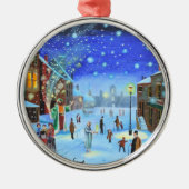 Een kerstscène met scrolloge Winter Metalen Ornament (Voorkant)