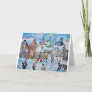 een kerstscroller en de drie geesten feestdagen kaart