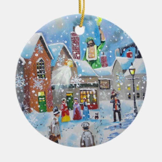 een kerstscroller en de drie geesten keramisch ornament (Voorkant)