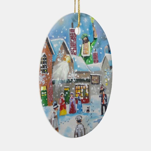 een kerstscroller en de drie geesten keramisch ornament (Rechts)