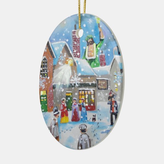 een kerstscroller en de drie geesten keramisch ornament (Links)