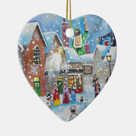 een kerstscroller en de drie geesten keramisch ornament (Rechts)