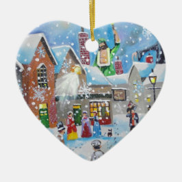 een kerstscroller en de drie geesten keramisch ornament