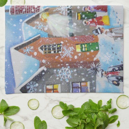 een kerstscroller en de drie geesten theedoek (Gevouwen)