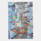 een kerstscroller en de drie geesten theedoek (Verticaal)