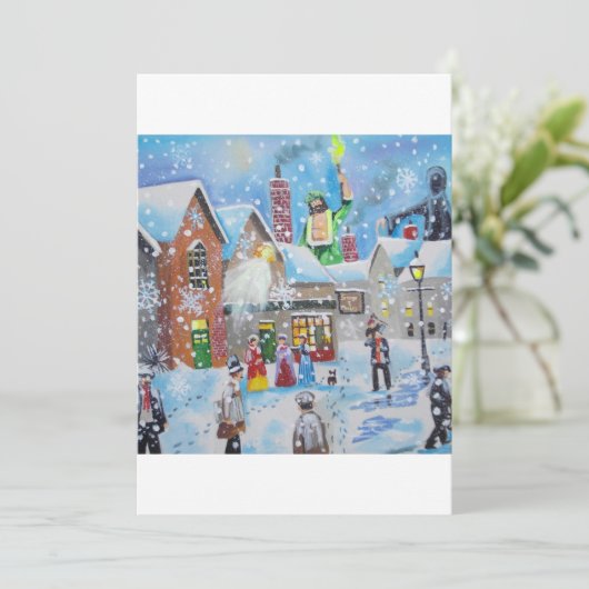 een kerstscroller en drie spoken feestdagenkaart (Staand voorkant)