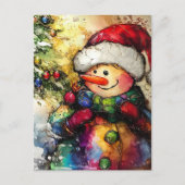 Een kerstsneeuwpop briefkaart (Voorkant)