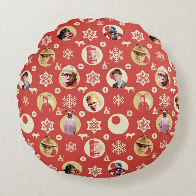 Een kerstverhaal-retro Snowflake-patroon Rond Kussen (Voorkant)