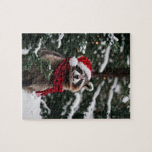 Een kerstwasbeer legpuzzel (Horizontaal)