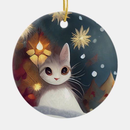 Een kerstwinterkat keramisch sieraad ornament (Voorkant)