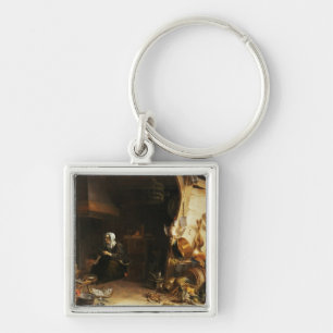 Een keukeninterieur met een Servant Girl Sleutelhanger