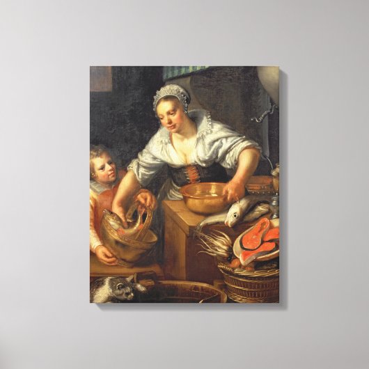 Een keukenscène canvas afdruk (Voorkant)