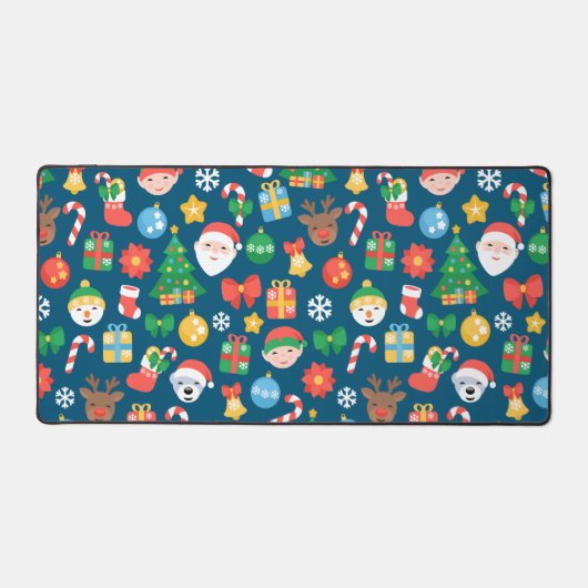 Een keurig kerstpatroon op blauw bureaumat (Voorkant)
