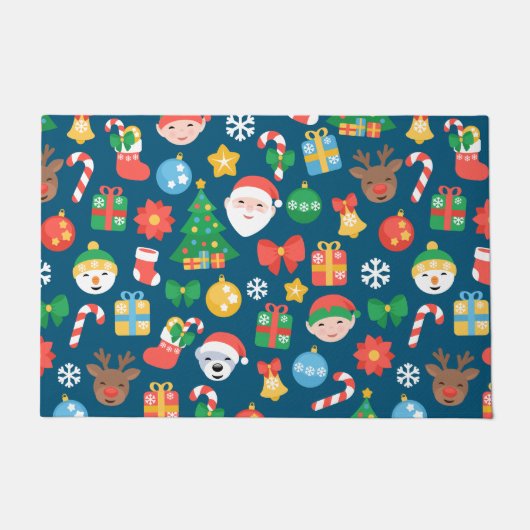Een keurig kerstpatroon op blauw deurmat (Voorkant)