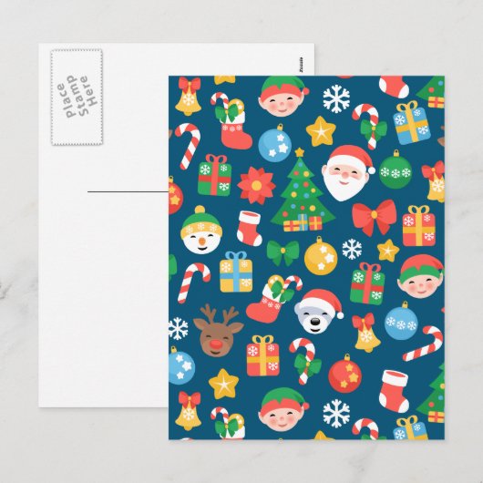 Een keurig kerstpatroon op blauw feestdagenkaart (Voorkant / Achterkant)