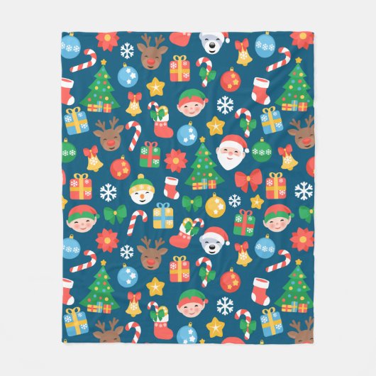 Een keurig kerstpatroon op blauw fleece deken (Voorkant)