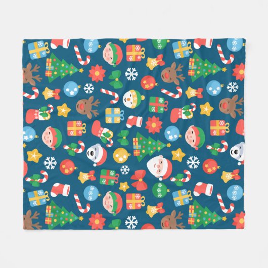 Een keurig kerstpatroon op blauw fleece deken (Voorkant (Horizontaal))