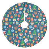 Een keurig kerstpatroon op blauw fleece kerstboom rok (Voorkant)