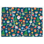 Een keurig kerstpatroon op blauw groot cadeauzakje (Achterkant)