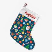 Een keurig kerstpatroon op blauw kleine kerstsok (Voorkant (Hangend))