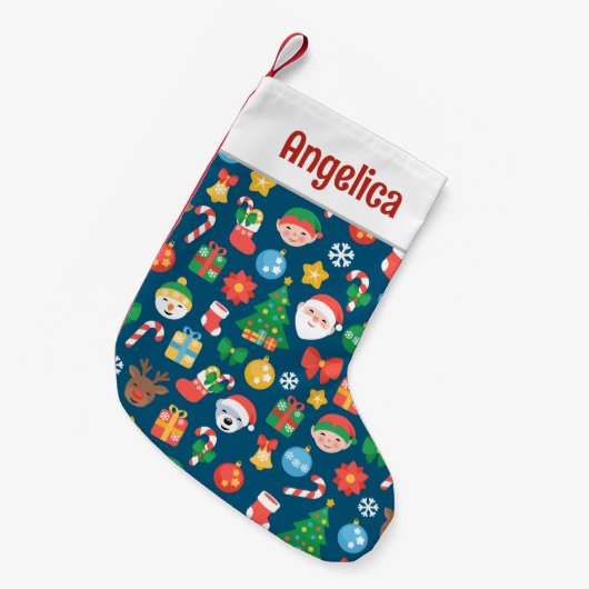 Een keurig kerstpatroon op blauw kleine kerstsok (Voorkant (Hangend))