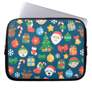 Een keurig kerstpatroon op blauw laptop sleeve
