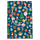 Een keurig kerstpatroon op blauw medium cadeauzakje (Voorkant)