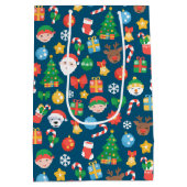 Een keurig kerstpatroon op blauw medium cadeauzakje (Achterkant)