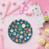 Een keurig kerstpatroon op blauw papieren bordje (Feest)