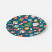 Een keurig kerstpatroon op blauw papieren bordje (Gekanteld)