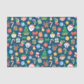 Een keurig kerstpatroon op blauw tissuepapier (Voorkant)