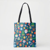 Een keurig kerstpatroon op blauw tote bag (Voorkant)