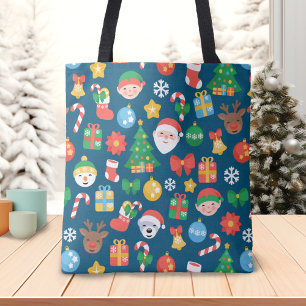 Een keurig kerstpatroon op blauw tote bag